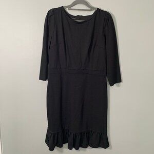 NEW Talbots elbow sleeve‎ ruffle detail thick black knee length career dress